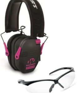 Walker's Razor Slim Electronic Hearing Protection Muffs with Sound Amplification and Suppression and Shooting Glasses Kit, Black/Pink