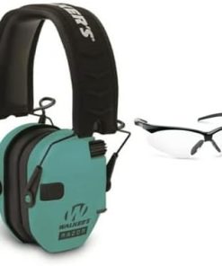 Walkers Razor Slim Electronic Shooting Range Earmuffs (Teal) Bundle with Glasses Kit (2 Items)