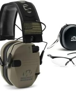 Walker's Razor Slim Electronic Muff (FDE Flat Dark Earth Patriot) with Case and Shooting Glasses Bundle (3 items)