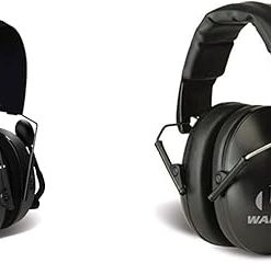 Walker's Bluetooth Passive Muff 25dB NRR Earmuffs Bundle with Game Ear Folding Muff Black 22dB NRR