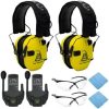 Walkers Razor Shooting Muff (Don't Tread On Me Yellow) (2-Pack) Bundle with Walkie Talkie (2-Pack), Glasses (2-Pack) and Microfiber Cloth (2-Pack) (8 Items)