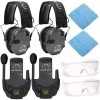 Walker's Razor Slim Electronic Muff (Carbon, 2-Pack) with Walkie-Talkie Attachments (2-Pack), Shooting Glasses (2-Pack) and Cleaning Cloths (2-Pack) Bundle (8 Items)
