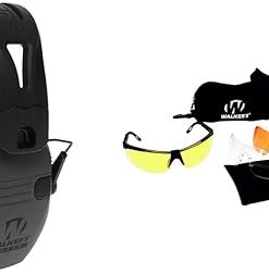 Walker's Razor Tacti-Grip 23NRR Earmuffs & Interchangeable Lens Shooting Glasses Kit - 4 Lenses, Pouch & Case