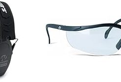 Walker's Razor Slim Passive Earmuff - Ultra Low-Profile Earcups - Black & Sport High-Grade Polycarbonate Lenses Half Frame Soft Rubber Nose Piece Adjustable Safety Shooting Glasses, Clear