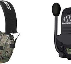 Walker's Razor Slim 23Db Quad Muff Bundle With Razor Walkie Talkie Attachment for Shooting Muffs, 22 Channel 3 Mile Range