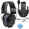 Walker’s Razor Slim Electronic Muff (MultiCam Camo Gray) Bundle with Walkie-Talkie Attachment, Shooting Glasses and Cleaning Cloth (4 Items) 3