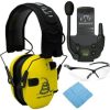 Walker's Razor Shooting Muff (Don't Tread On Me Yellow) Bundle with Tactical/Hunting Walkie Talkie Attachment, Sport Shooting Glasses, and Microfiber Cleaning Cloth (4 Items)