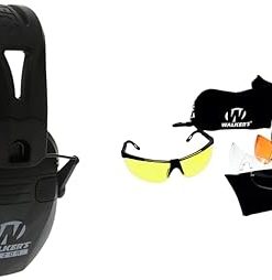 Walker's Razor Tacti-Grip Earmuffs & Sport Glasses with 4 Interchangeable Lens Combo Kit - Includes 23 NRR Muffs, Clear/Smoke/Amber/Yellow Lenses, Storage Pouch & Case