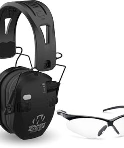 Walker's Razor Slim Quad Electronic Earmuffs Bundle Crosshair Sport Shooting Glasses