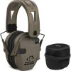 Walkers Razor Tacti-Grip Lightweight Shooting Hunting Range Slim Hearing Protection Muff (Flat Dark Earth) with FDE Rubber Headband Bundle with Hearing Protection Case (2 Items)