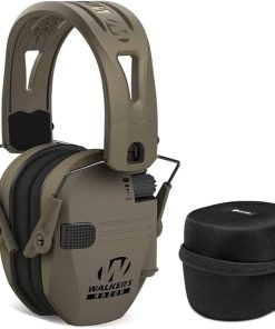 Walkers Razor Tacti-Grip Lightweight Shooting Hunting Range Slim Hearing Protection Muff (Flat Dark Earth) with FDE Rubber Headband Bundle with Hearing Protection Case (2 Items)