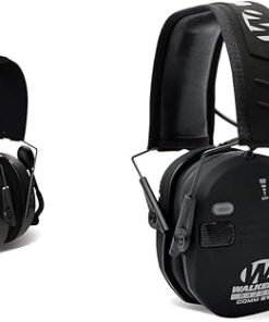 Walker's Bluetooth Passive Muff 25dB NRR Hearing Protection & Razor Electronic Quad Muff 23dB NRR w/Bluetooth, Black