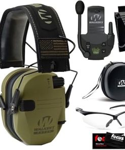 Walker's Razor Slim Electronic Hearing Protection ULTIMATE RANGE BUNDLE, Green Patriot (6 Items)