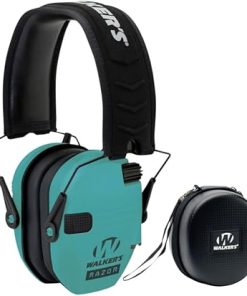 Walker's Razor Compact Electronic Ear Muff (Teal) for Youth and Women with (2-Pack) AAA Batteries Bundle with Protective Case (2 Items)