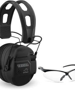 Walker's Recon Low-Profile Digital Electronic Muff with SAC Technology and NRR 26 (Black) Bundle Crosshair Sport Glasses (Clear) (2 Items)