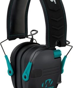 Walker’s Razor Slim Electronic Muff (Black/Teal) Bundle with Walkie Talkie, Shooting Glasses, and Cleaning Cloth (4 Items) 2