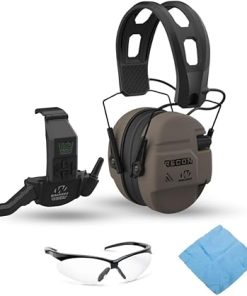 Walker's Recon Low-Profile Digital Electronic Muff with SAC Technology (Flat Dark Earth) Bundle with Recon Walkie Talkie, Sport Glasses (Clear), and Cleaning Cloth (4 Items)
