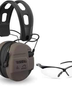 Walker's Recon Low-Profile Digital Electronic Muff with SAC Technology and NRR 26 (Flat Dark Earth) Bundle Crosshair Sport Glasses (Clear) (2 Items)