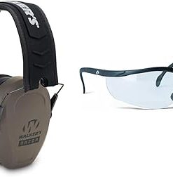 Walker's Razor Slim Passive Earmuff - Ultra Low-Profile Earcups - Flat Dark Earth & Sport High-Grade Polycarbonate Lenses Half Frame Soft Rubber Nose Piece Adjustable Safety Shooting Glasses, Clear