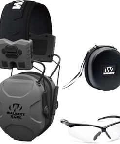 Walkers XCEL 500BT Digital Electronic Muff with Voice Clarity and Bluetooth, Sport Shooting Glasses and Hearing Protection Case Bundle (3 Items)