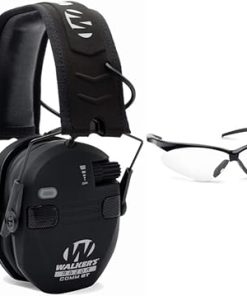 Walkers Razor Quad Electronic Shooting Hearing Protection Muff, Bluetooth Sync with Mobile Devices (Black) and Protective Glasses Kit