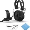 Walker's Recon Low-Profile Digital Electronic Muff with SAC Technology and NRR 26 (Black) Bundle with Recon Walkie Talkie, Sport Glasses (Clear), and Cleaning Cloth (4 Items)