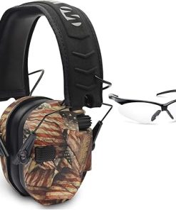Walkers Razor Slim Electronic Hearing Protection Muffs (American Flag) with Shooting Glasses (Clear) Bundle (2 items)