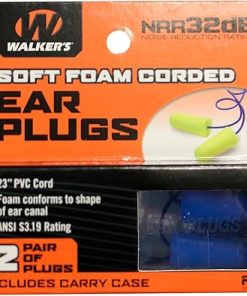 Walker's 32dB NRR Noise-Blocking ANSI S3.19 Hearing Protection Shooting Hunting Work Soft Comfortable 23" PVC Corded Foam Earplugs, 2 Pairs & Carrying Case