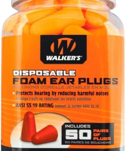 Walker's 32dB Noise-Canceling ANSI S3.19 Hearing Safety Protection Range Shooting Hunting Work Soft Comfortable Adaptable Foam Earplugs, Security Sealed Jar, 50 Pairs, Orange