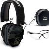 Walker's Razor Slim Electronic Muff (Multicam Camo Gray) with Case and Shooting Glasses Bundle (3 Items)