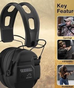 Walker’s Recon Low-Profile Digital Electronic Muff with SAC Technology (Black) (2-Pack) Bundle with Recon Walkie Talkie (2-Pack), Sport Glasses (Clear) (2-Pack), and Cleaning Cloth (2-Pack) (8 Items) 2