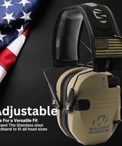 Walker’s Razor Slim Electronic Muff (FDE Patriot Version, 2-Pack) Bundle with 22-Channel Walkie-Talkie Attachment (2-Pack), Shooting Glasses (2-Pack) and Cleaning Cloth (2-Pack) (8 Items) 2
