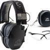 Walkers Razor Slim Electronic Shooting Hearing Protection Muff (American Flag Distressed, Tan, 2-Pack) Bundle with Walkie-Talkie Attachment (2-Pack), Glasses (2-Pack) and Cleaning Cloth (7 Items) 4