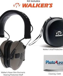 Walker’s Razor Slim Electronic Hearing Protection Muff – FDE, Bundle Muff Protective Case, Cleaning Cloth 2