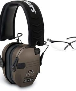 Walkers Razor Slim Electronic Muff (FDE Tan) with Shooting Glasses (Clear) Bundle (2 items)