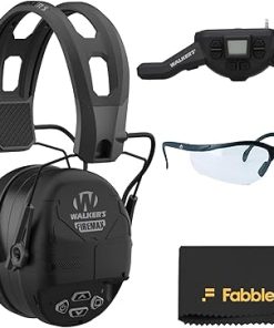Walker's FireMax Bundle: Electronic Earmuffs with Walkie Talkie Attachment, Clear Lens Sport Glasses for Eye Protection, and Tactical Optics Cleaning Cloth for Maintenance