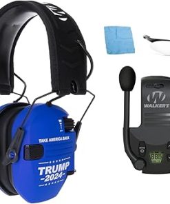 Walker's Razor Slim Shooting Earmuffs -Take America Back Series (Trump 2024) Bundle with Tactical/Hunting Walkie Talkie Attachment, Glasses, Hearing Protection Case, and Cleaning Cloth (4 Items)