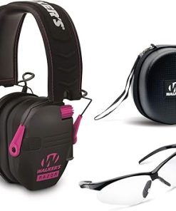 Walker's Razor Slim Electronic Muff with Case and Shooting Glasses (Black and Pink)