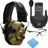 Walker's Razor Slim Electronic Muff (MultiCam Camo Tan) Bundle with Walkie-Talkie Attachment, Shooting Glasses and Cleaning Cloth (4 Items)