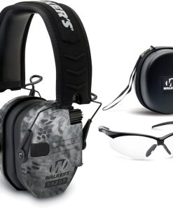 Walker's Razor Slim Electronic Muff (Raid) with Case and Shooting Glasses Bundle (3 Items)
