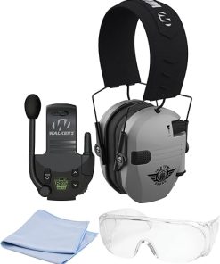 Walkers Razor Electric Slim Earmuffs - Noise Cancelling Ear Protectors with Built-in Microphone (Talk to Me Goose Gray) Bundle with Protective Glasses (2 Items)