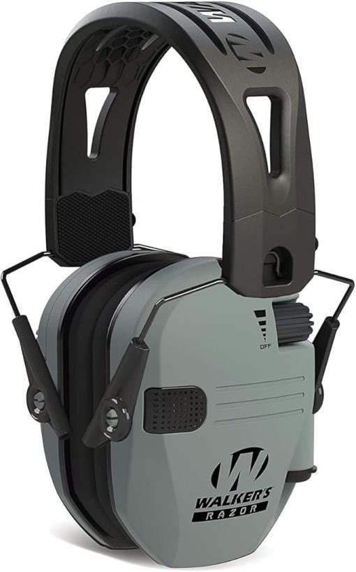 Walker's Razor Tacti-Grip Slim Hearing Protection Muff (Battleship Gray) with Rubber Headband Bundle with Muff Walkie Talkie, Shooting Glasses and Cleaning Cloth (2-Pack)(8 Items) - Image 2