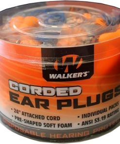 Walker’s Corded Foam Earplugs 50 Pair Jar Dispenser Tub 32dB NRR Noise-Blocking ANSI S3.19 Hearing Protection Shooting Hunting Work Soft Comfortable 24″ PVC Cord 2