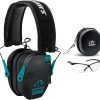 Walker's Razor Slim Electronic Muff (Black/Teal) with Protective Case and Shooting Glasses Bundle (3 items)