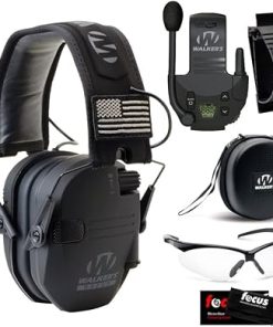 Walker's Razor Slim Electronic Hearing Protection ULTIMATE RANGE BUNDLE, Black Patriot (6 Items)