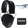 Walker’s Razor Digital Electronic Ear Muff (US Flag-FDE) Bundle with 22-Channel Walkie Talkie Attachment (Flat Dark Earth), Sport Glasses (Clear), and Microfiber Cleaning Cloth (4 Items) 4