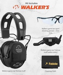 Walker’s FireMax Bundle: Electronic Earmuffs with Walkie Talkie Attachment, Clear Lens Sport Glasses for Eye Protection, and Tactical Optics Cleaning Cloth for Maintenance 2