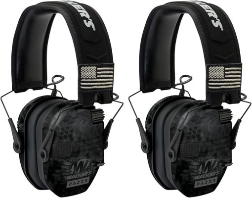 Walkers Razor Patriot Series Hi-Gain Omnidirectional Microphone Adjustable Range Shooting Hunting Hearing Protection Electronic Earmuffs (Kryptek Camo) (2-Pack)