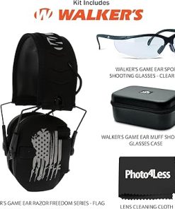 Walker’s Razor Freedom Series US Flag Electronic Earmuffs Bundle Game Ear Sport Glasses – Clear Lens, Weather-Resistant Storage Case 2