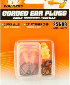 Walker's 25dB NRR Noise-Reducing ANSI S3.19 Hearing Protection Shooting Hunting Work Soft Comfortable 23" PVC Corded Rubber Earplugs, 2 Pairs & Carrying Case